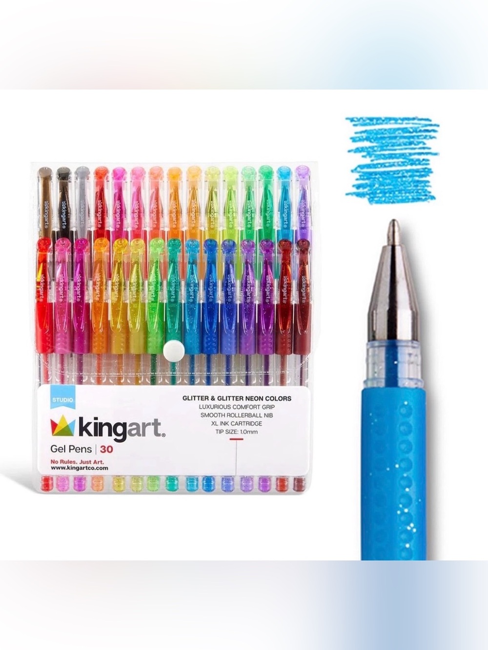 KINGART GLITTER Rollerball GEL 30 Count (Pack of 1), Assorted Glitter Colors